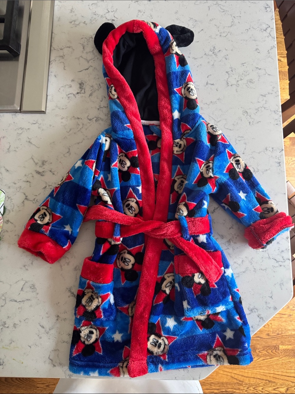 Disney Kids Plush Hooded Robe - Blue & Red Mickey Mouse